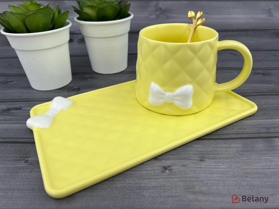 Керамічна чашка із блюдцем "Softy" жовта