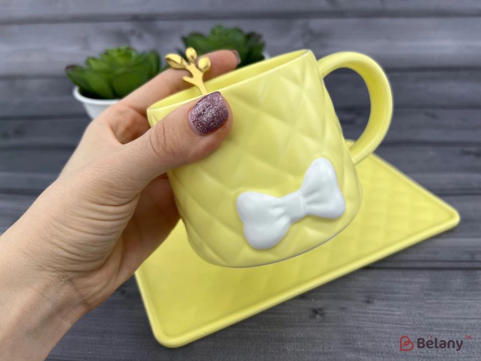 Керамічна чашка із блюдцем "Softy" жовта | 3