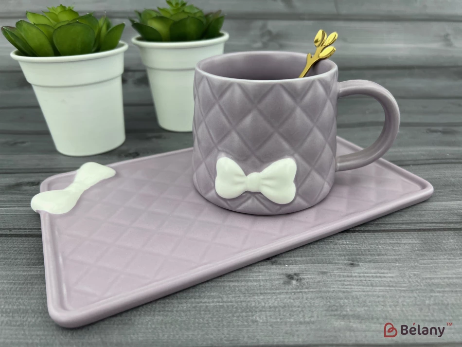 Керамічна чашка із блюдцем "Softy" лілова