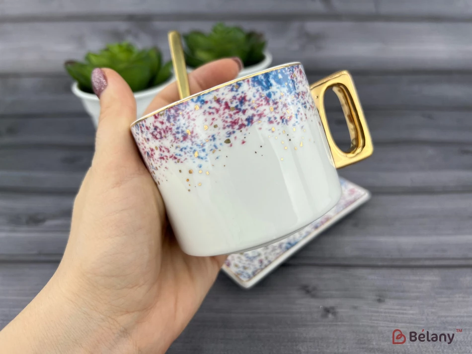 Керамічна чашка із блюдцем "Space Dust" біла | 2