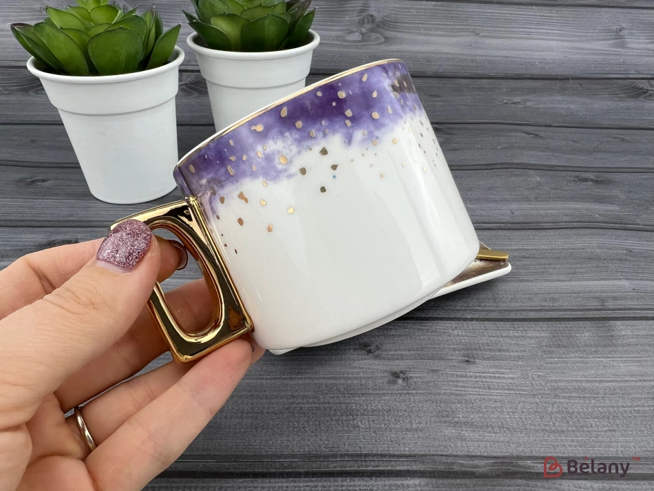 Керамічна чашка із блюдцем "Space Dust" лілова | 2