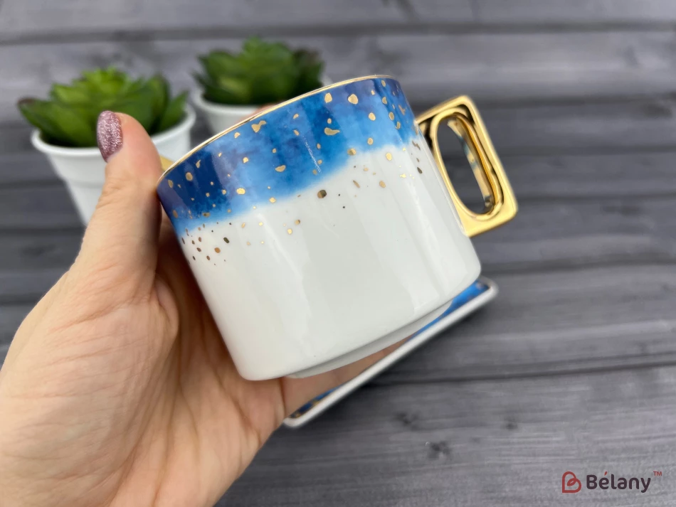 Керамічна чашка із блюдцем "Space Dust" синя | 2
