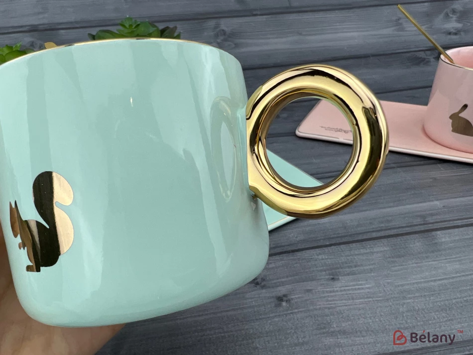 Керамічна чашка із блюдцем "Animals" м'ятна | 3