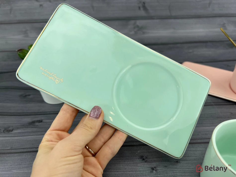 Керамічна чашка із блюдцем "Animals" м'ятна | 4