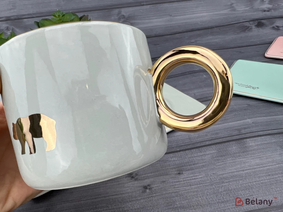 Керамічна чашка із блюдцем "Animals" сіра | 3