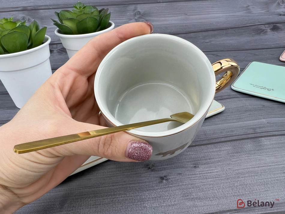 Керамічна чашка із блюдцем "Animals" сіра | 5