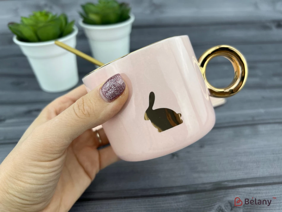 Керамічна чашка із блюдцем "Animals" рожева | 2