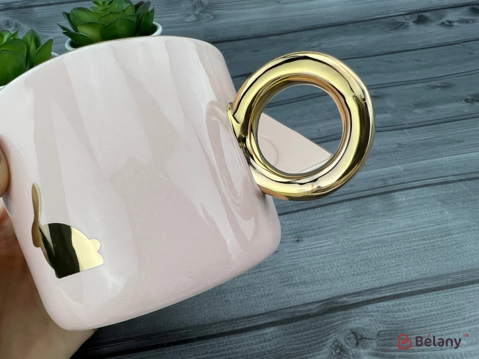 Керамічна чашка із блюдцем "Animals" рожева | 3