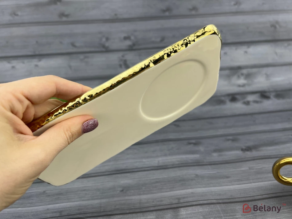 Керамическая чашка с блюдцем "Gold edge" кремовая | 4