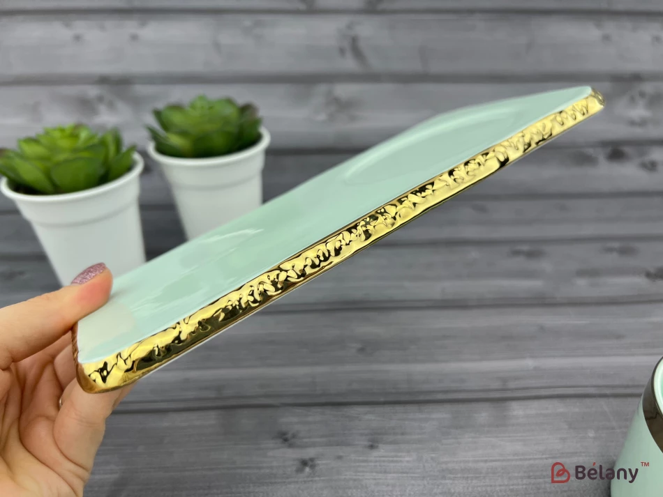 Керамічна чашка із блюдцем "Gold edge" м'ятна | 3