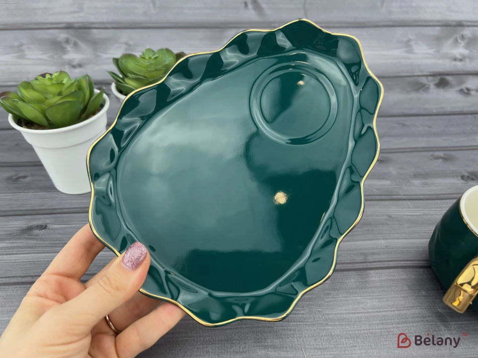 Керамическая чашка с блюдцем "Oyster" изумруд | 5