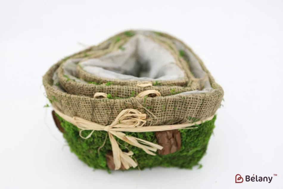 Набор кашпо в форме сердца "Forest"зелёный с мешковиной