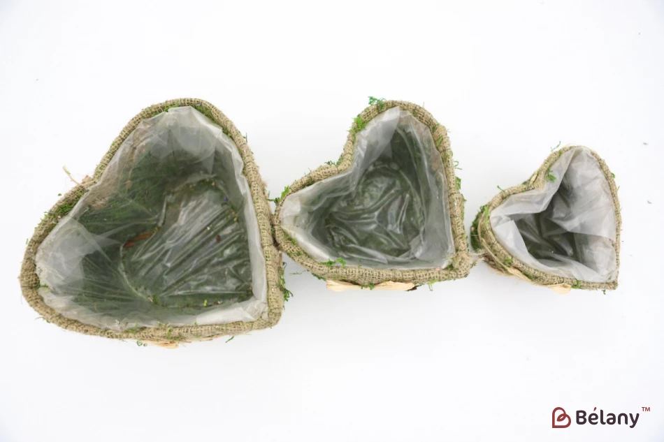 Набор кашпо в форме сердца "Forest"зелёный с мешковиной | 3