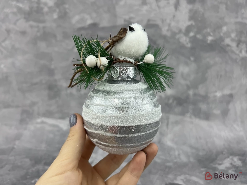 Елочная игрушка "Bird on silver ball"