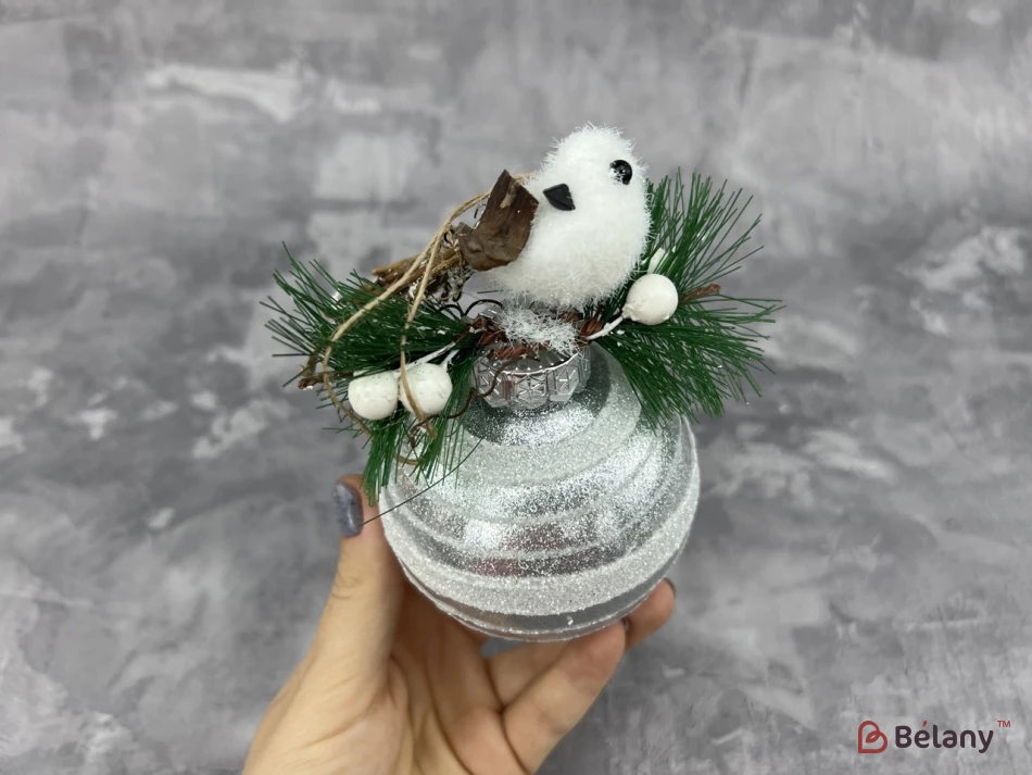 Елочная игрушка "Bird on silver ball" | 2