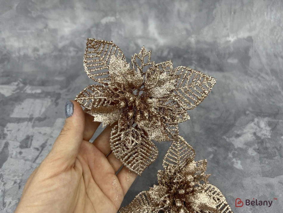 Новогодний декор "Flower Glitter" бронза | 2