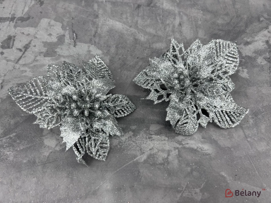 Новогодний декор "Flower Glitter" серебро