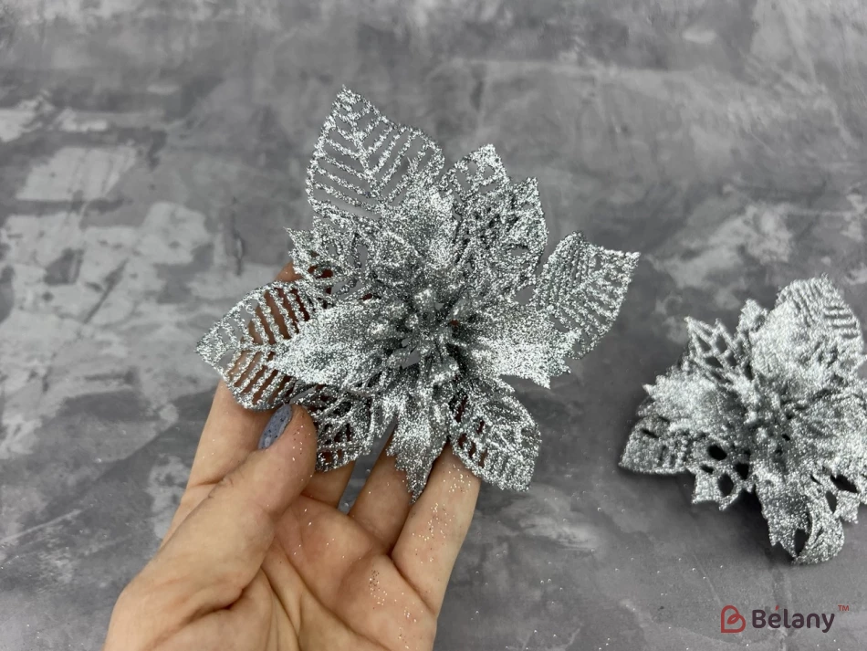Новогодний декор "Flower Glitter" серебро | 2