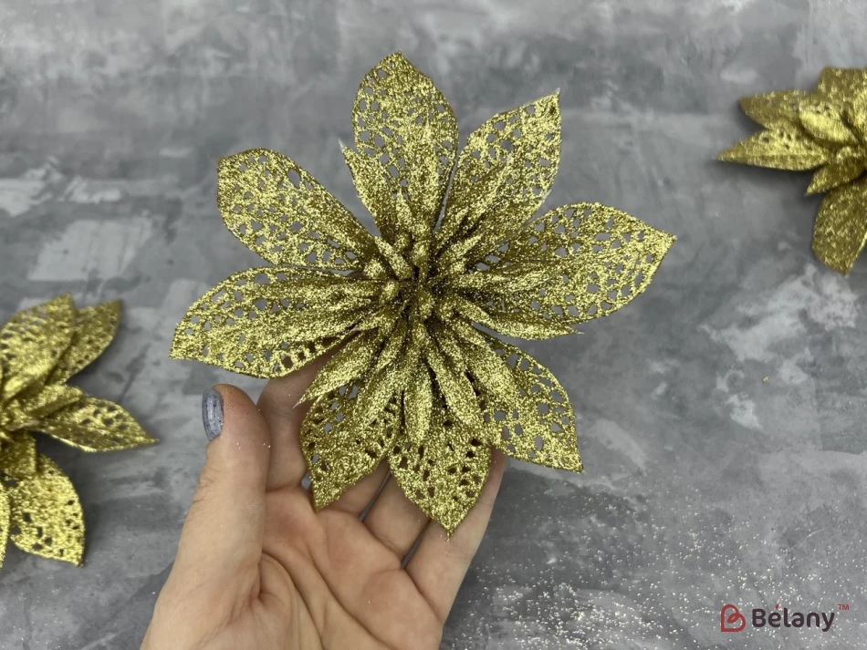 Новогодний декор "Flower Glitter" золото | 2