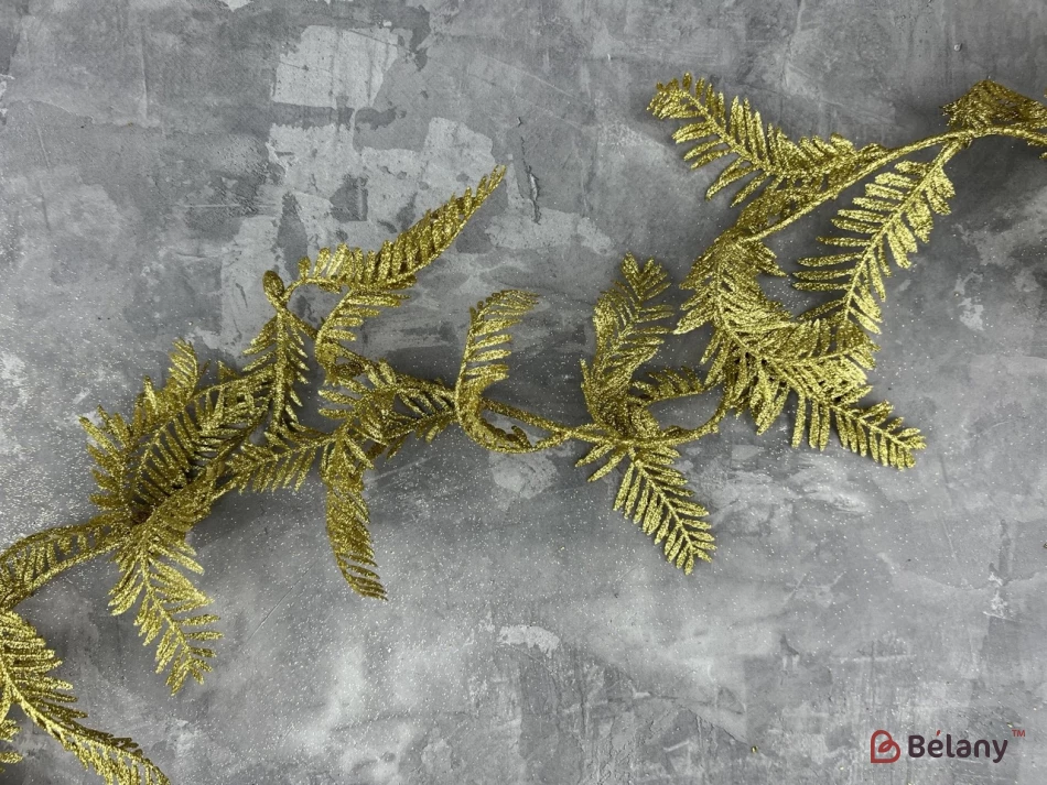 Ветвь для декора "Long leafs" золото