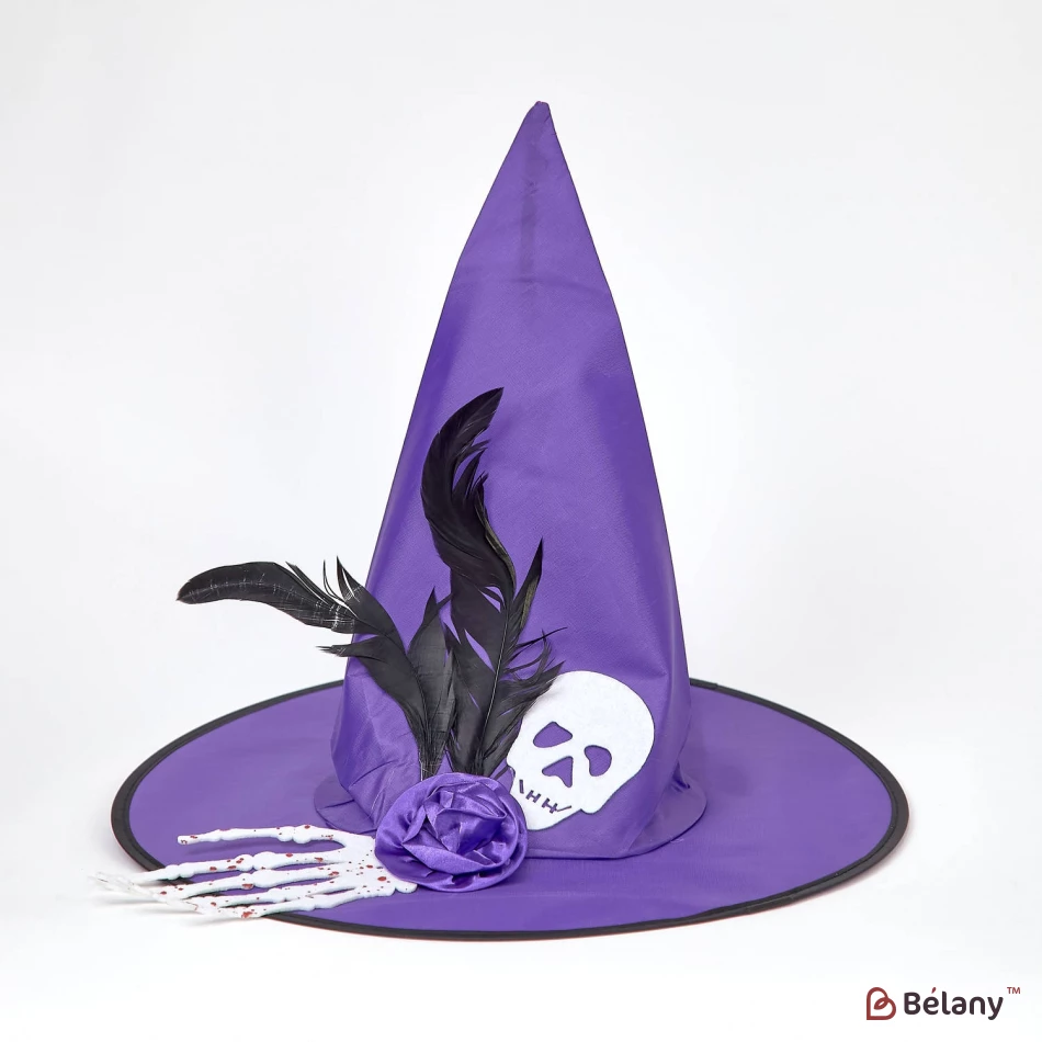 Шляпа ведьмы с черепом и кистью сиреневая