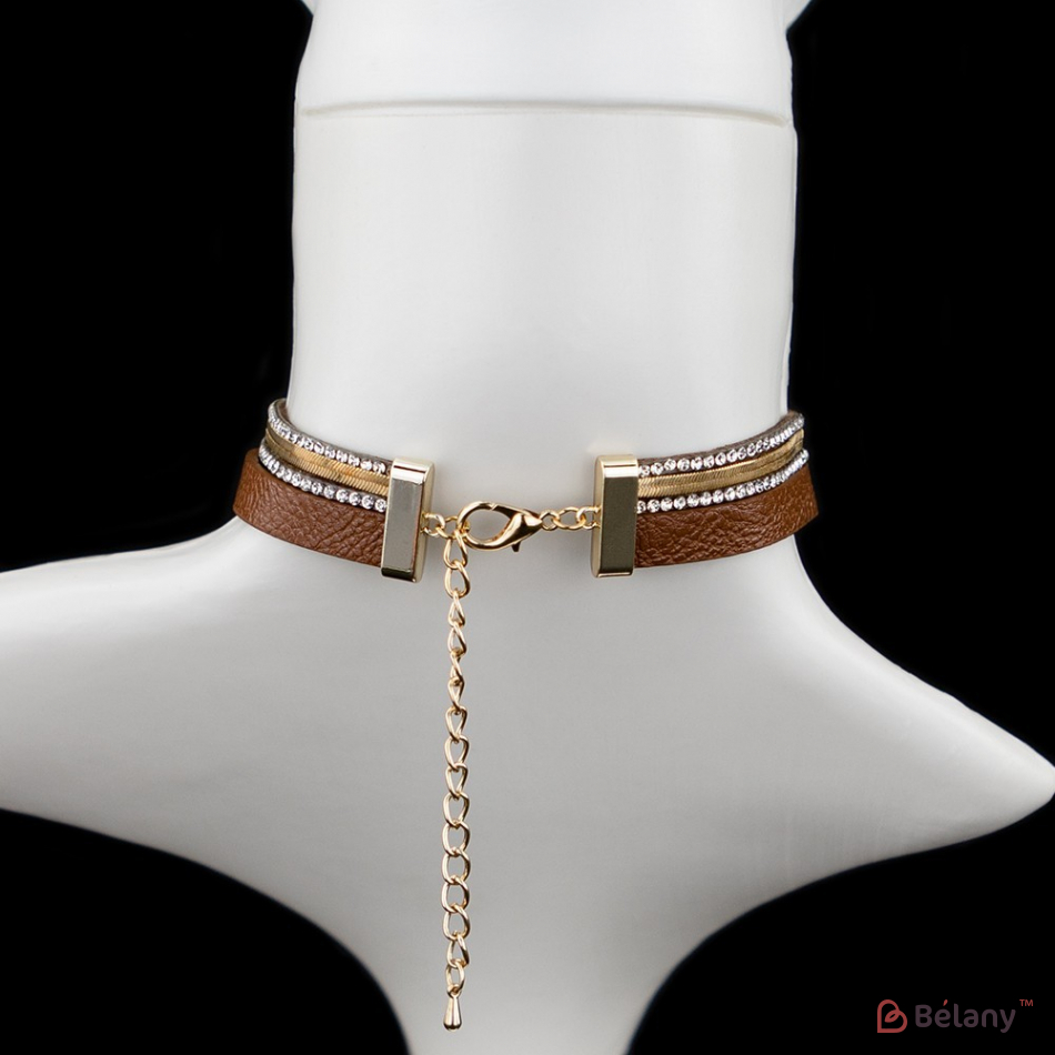 Чокер "Gold medallion" коричневий | 2