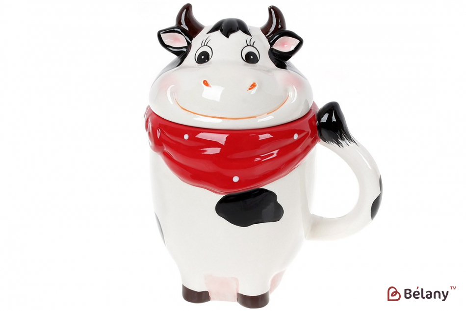 Керамічний кухоль 460 мл "Cow" з кришкою