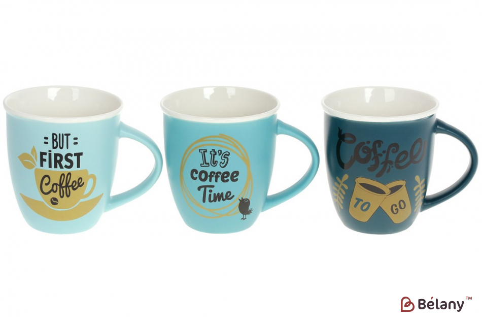 Набір порцелянових кухлів з написом, 380 мл "First Coffee"