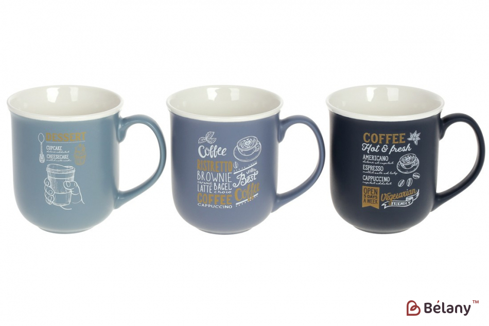 Набір порцелянових кухлів з написом, 380 мл "Coffee"