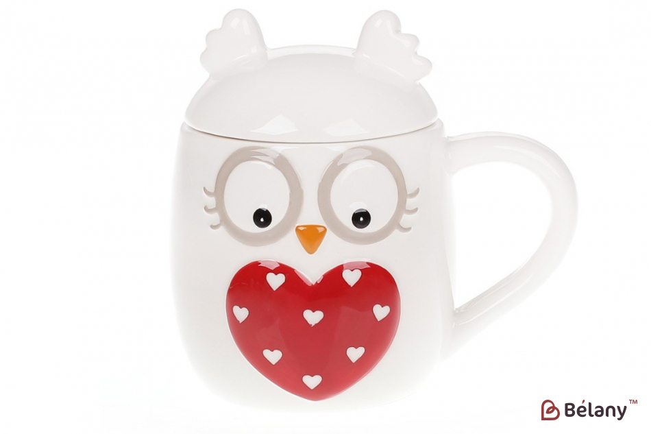 Набір керамічних кухлів 460 мл "The Cute Owl" c кришкою