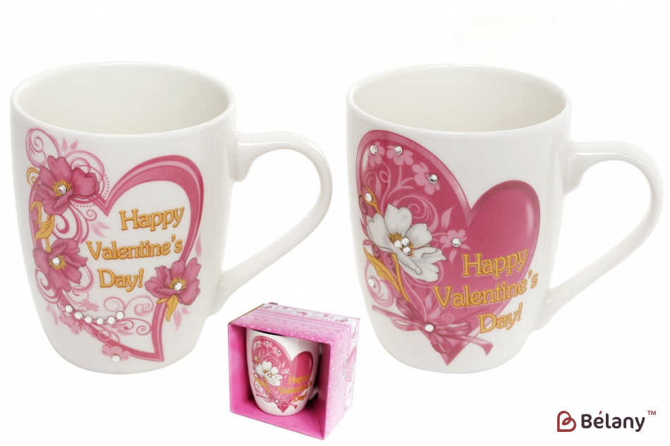 Набір порцелянових кухлів 350 мл "Valentines Day", зі стразами