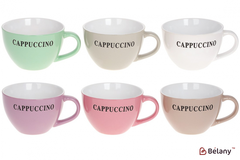 Набір керамічних кухлів з написом, 450 мл "Cappuccino"