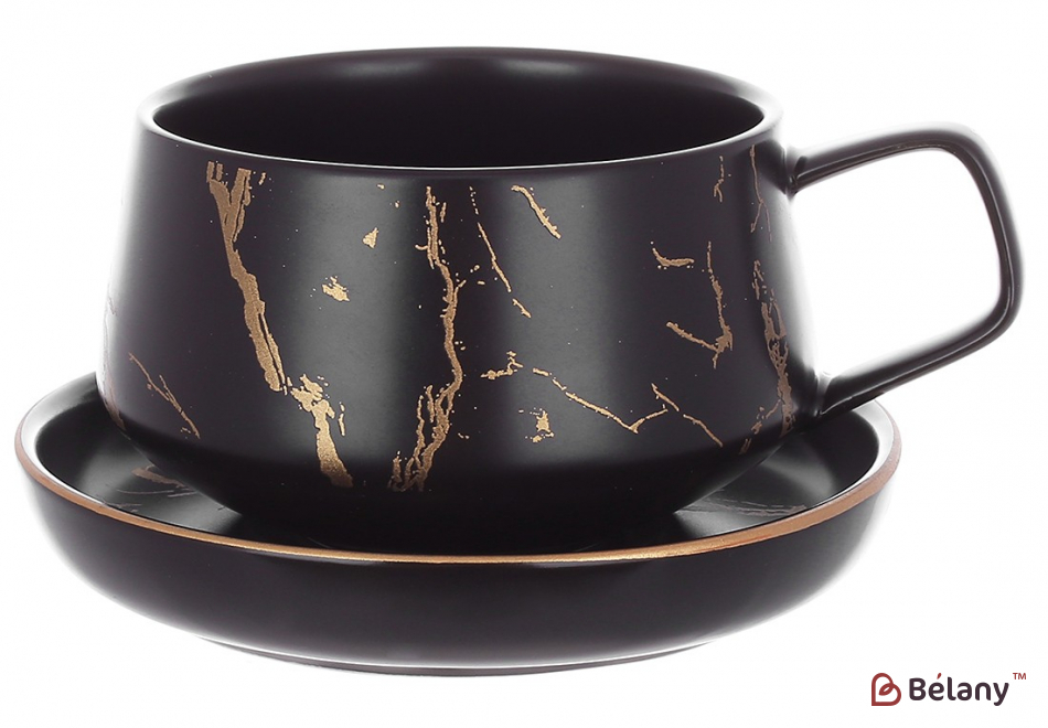 Фарфоровая чайная пара (чашка, блюдце) " Marmo Black"