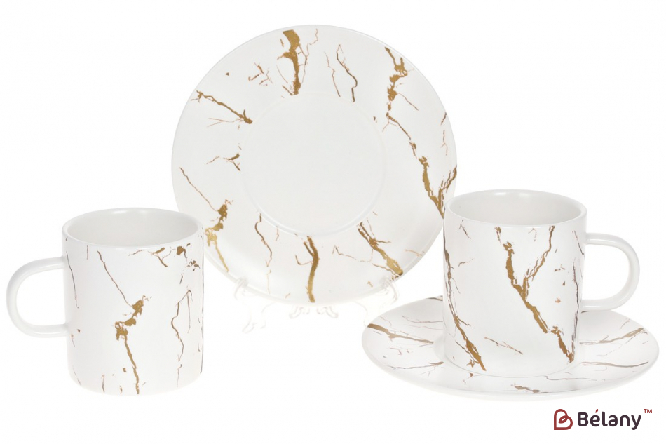 Фарфоровый набор 2 чашки с блюдцами " Marmo Gold-1"