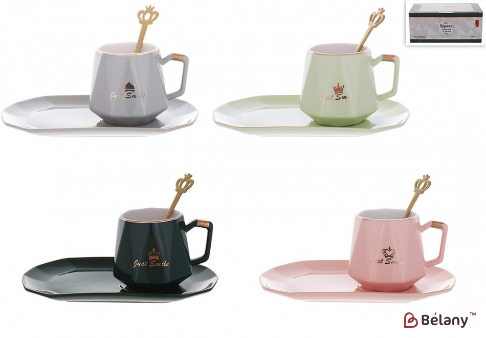 Фарфоровый набор кружка с блюдцем " Smile" ложечка в комплекте