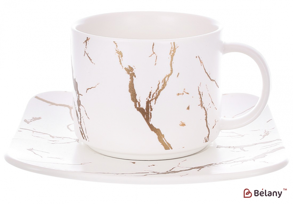 Порцелянова кавова пара (чашка, блюдце) 250 мл "Marmo Gold"