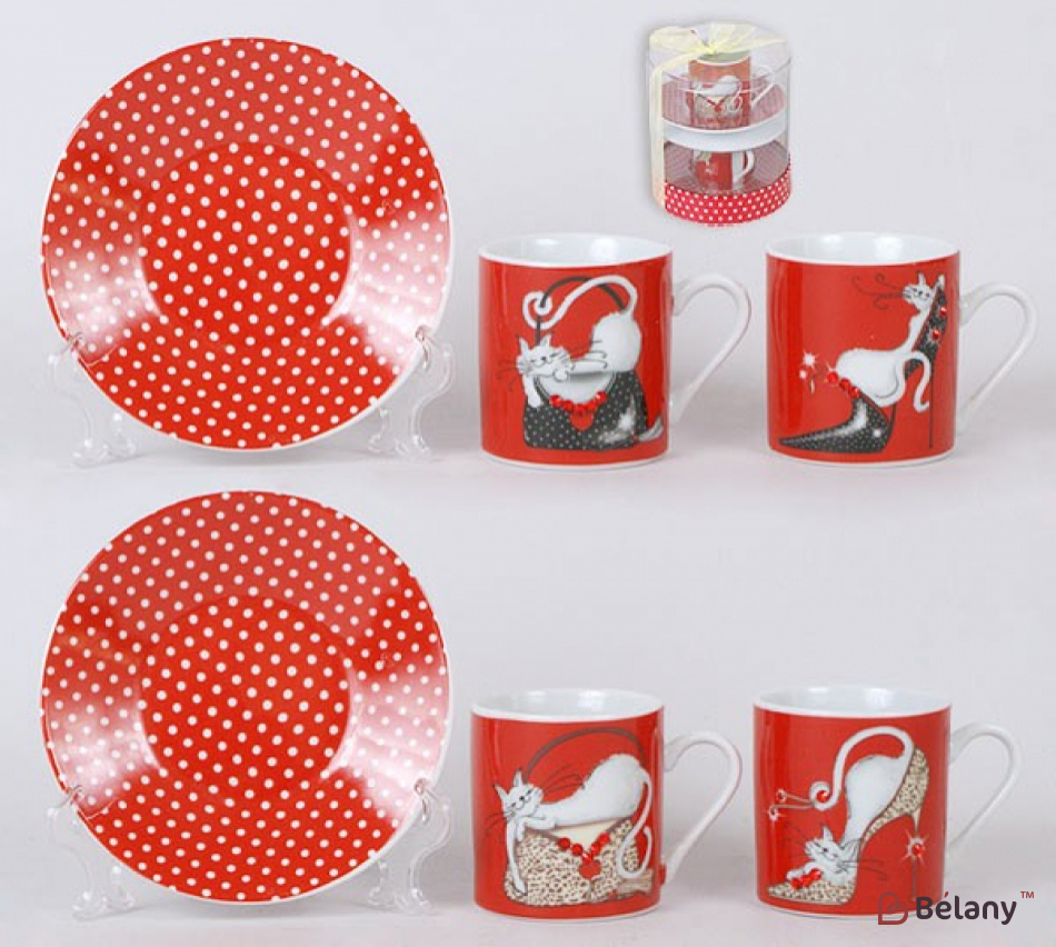 Керамический кофейный набор 80 мл( 2 чашки с блюдцами, со стразами) "Femme fatale" два дизайна