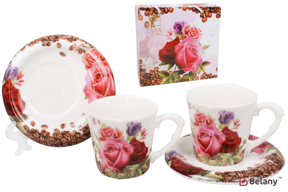 Фарфоровый кофейный набор 90 мл( 2 чашки с блюдцами) "Romanze" в подарочной коробке