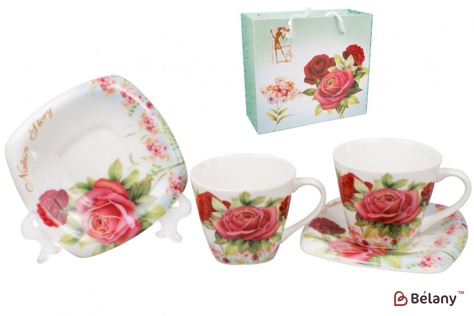 Фарфоровый кофейный набор 90 мл( 2 чашки с блюдцами) "Ramira" в подарочной коробке