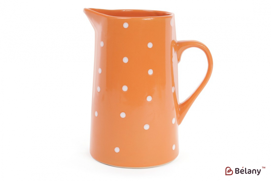 Керамический кувшин 1 л "White Peas", оранжевый в горошек