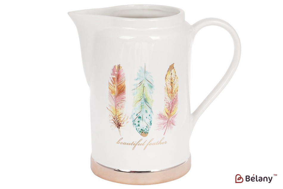 Керамічний глечик 1,2 л "Pink Feather", білий