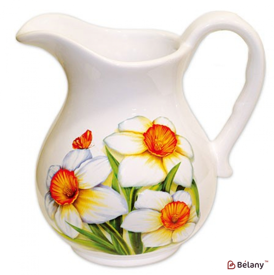 Керамічний глечик 700 мл "Summer garden", білий з принтом