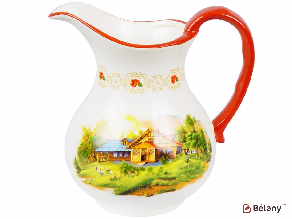 Керамічний глечик 1,2 л "House by the river", білий з принтом