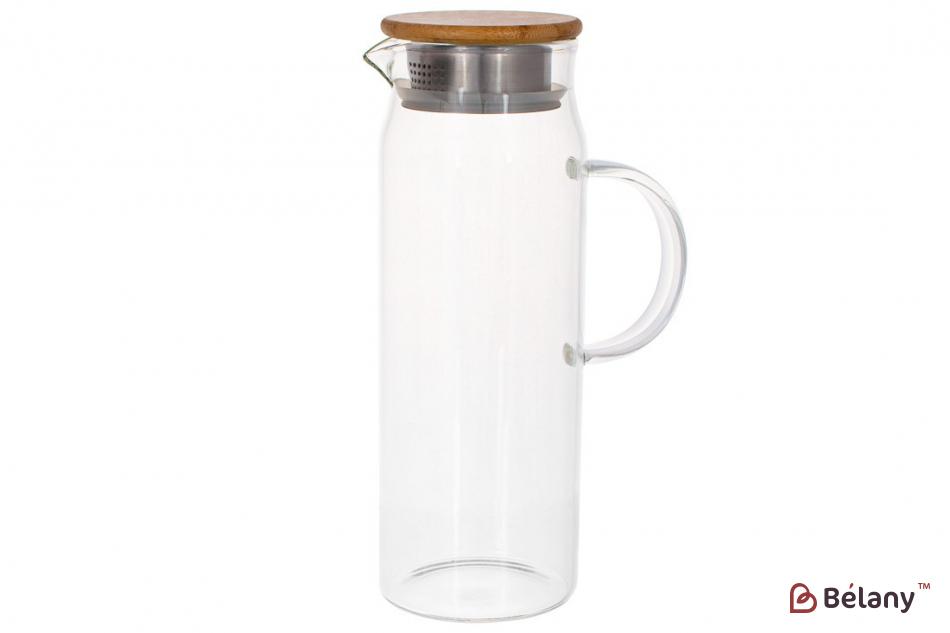 Скляний глечик 1,5 л "Willow", прозорий з бамбуковою кришкою