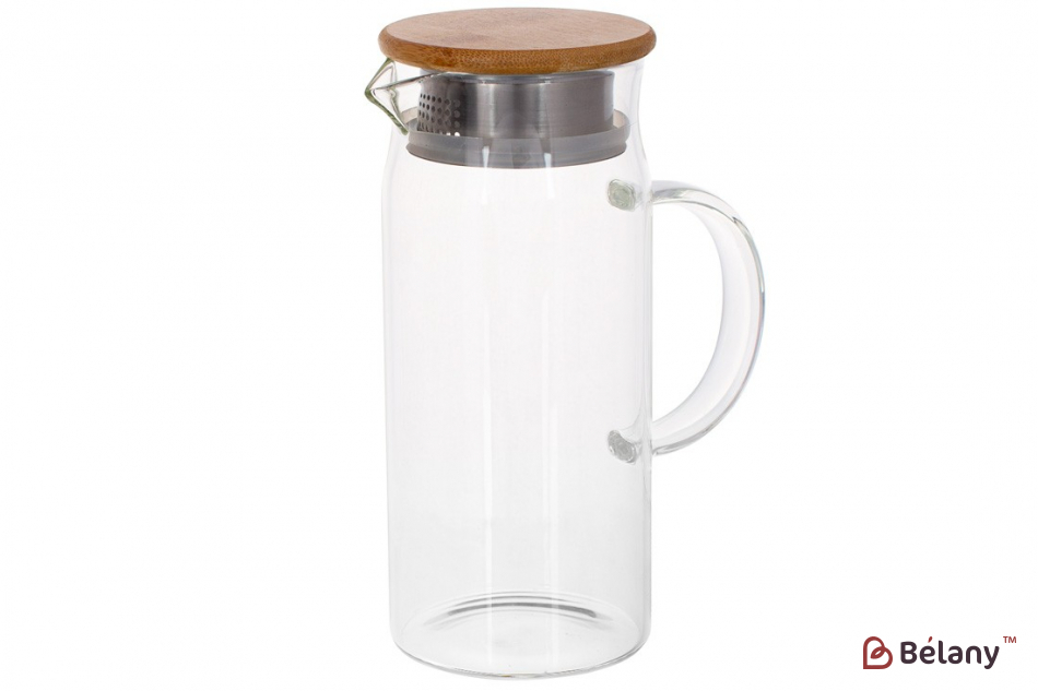 Скляний глечик 1 л "Willow", прозорий з бамбуковою кришкою