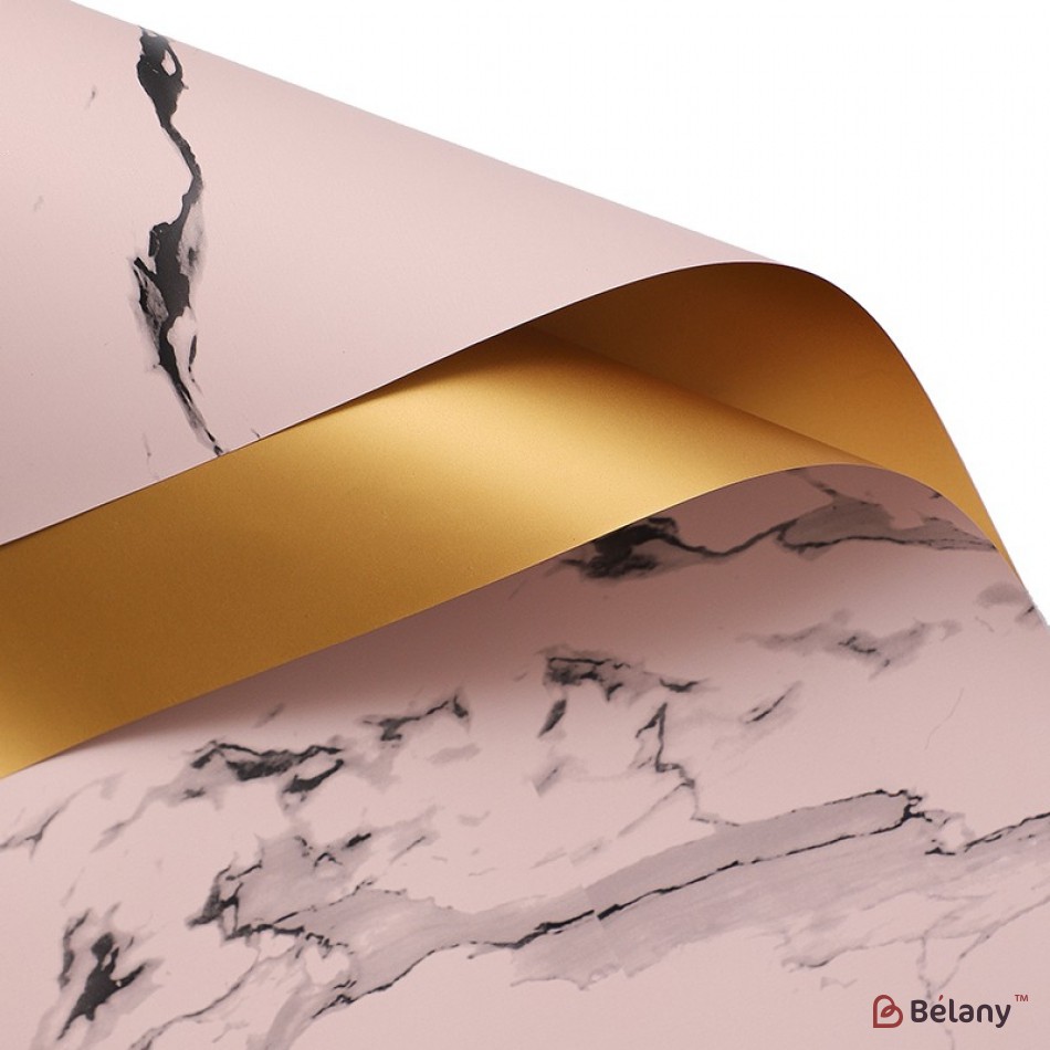 Двухсторонняя калька "marble gold" светло-розовая
