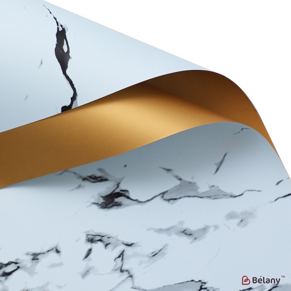 Двухсторонняя калька "marble gold" голубой