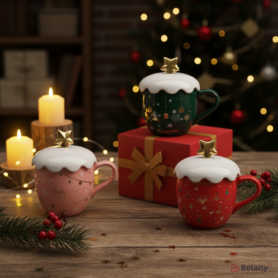 Набір з 3 кухлів кришкою та ложкою "Snow" 420мл | 2