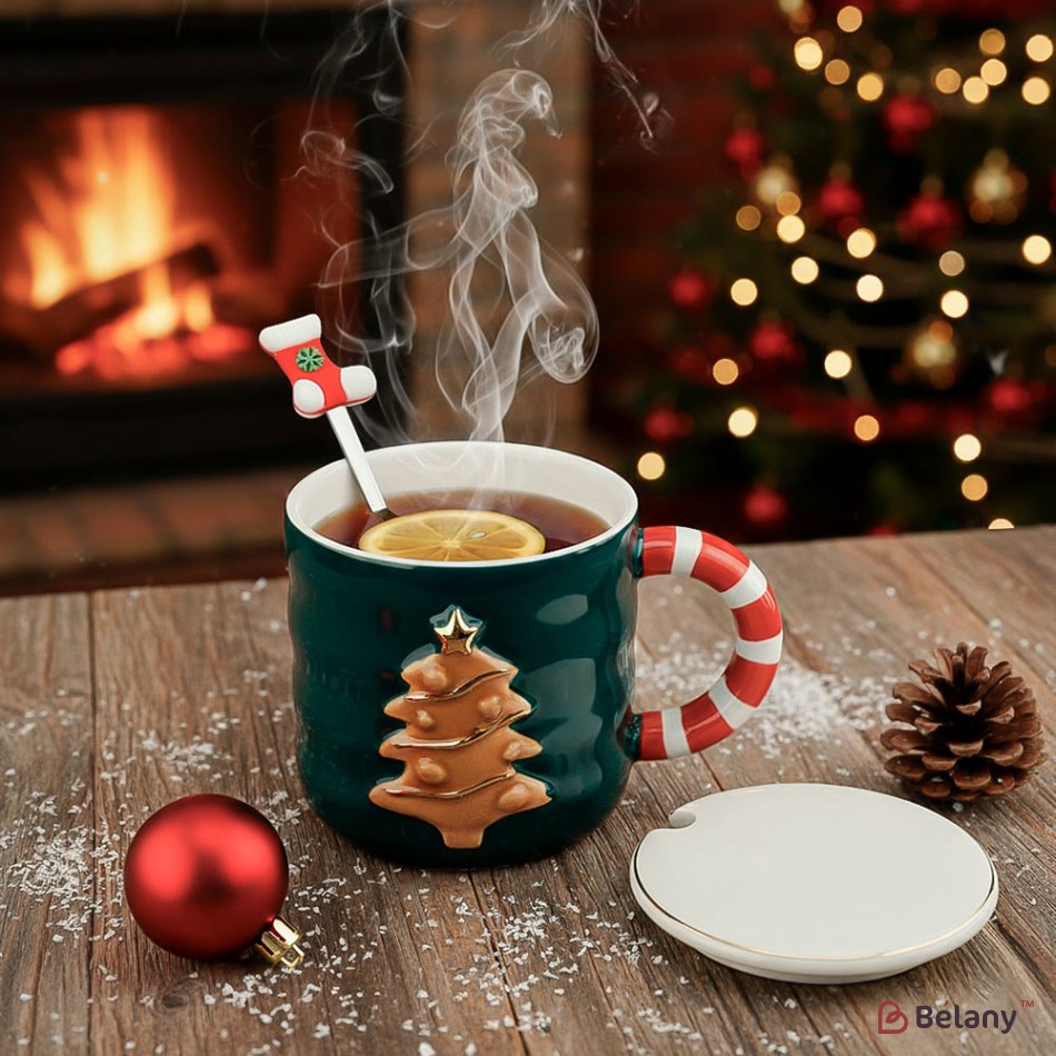 Новорічна чашка у подарунковій упаковці, 420мл, зелена | 2