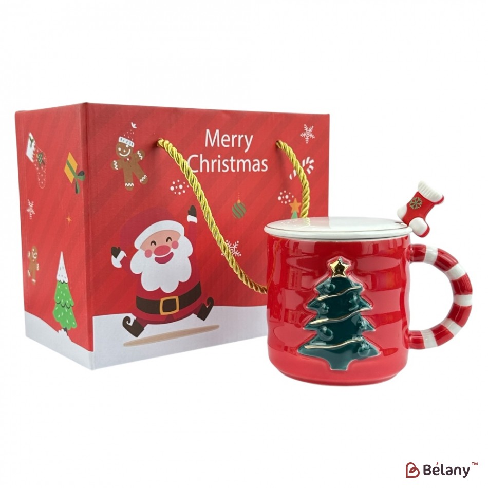 Новорічна чашка в подарунковій упаковці, 420мл, червона